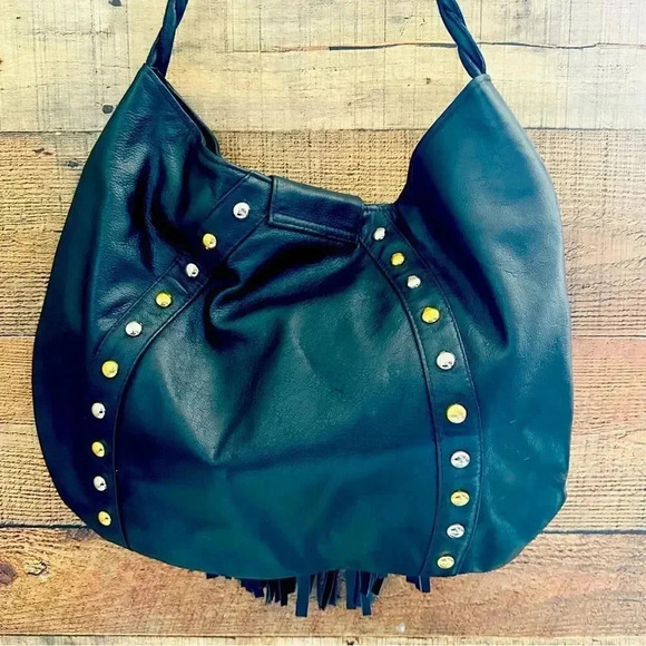 JJ Winters Rare Large Fringed Studded Leather Crossbody  Purse - Picture 2 of 6